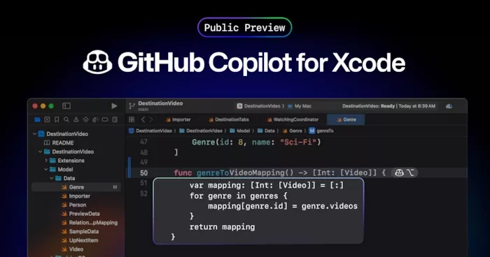 Xcode용 GitHub Copilot 화면 이미지입니다.