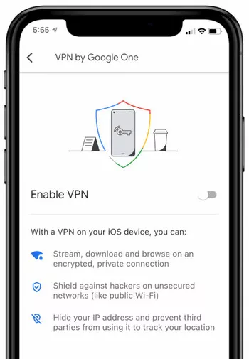 Google One VPN 화면 이미지입니다.