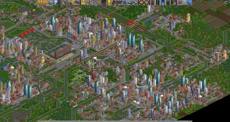 OpenTTD 게임 화면입니다.